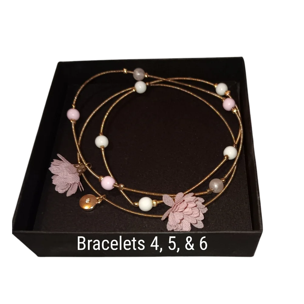 6 Piece Pink & Gold Stretchy Beaded Bracelet Set, NWOT - Picture 5 of 6